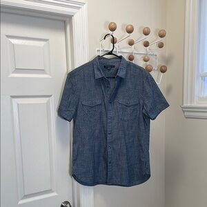 John Varvatos Casual Button Down Short Sleeve Shirt - Blue - M